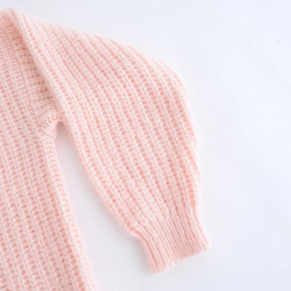 Vintage Tarazzia Light Pink Chunky Cable Knit Collared Pullover Sweater M - Picture 5 of 10